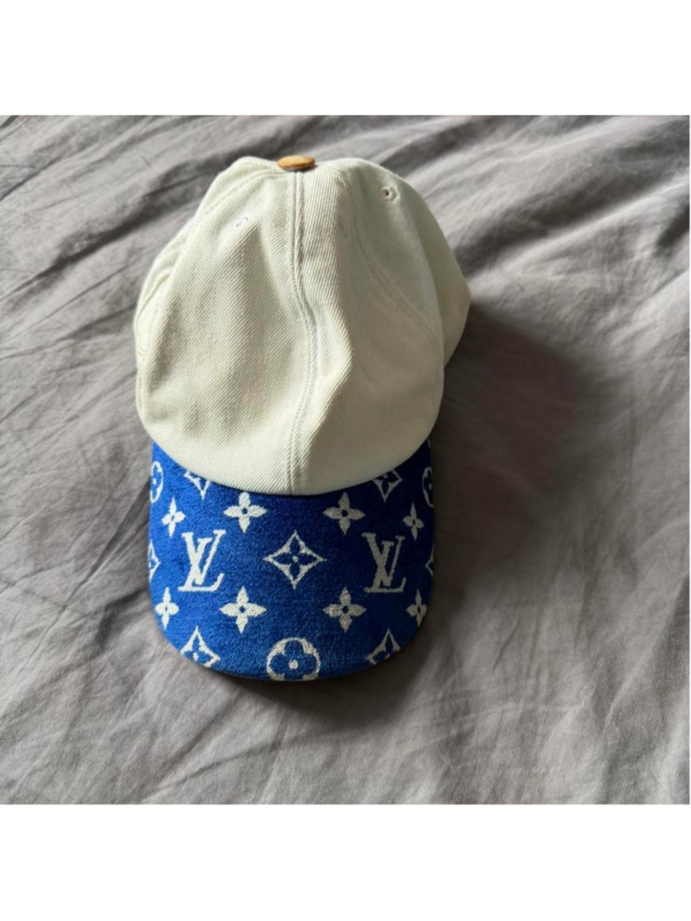 Louis Vuitton blue cap with white monogram pattern